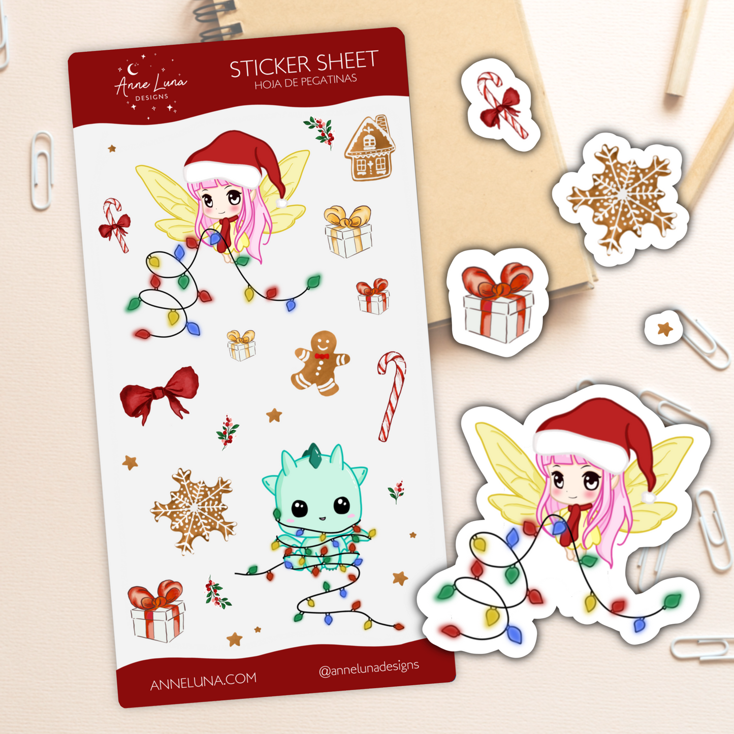 Kawaii Sticker Sheet - Kai and Luna at Christmas - Bullet Journal Decoration