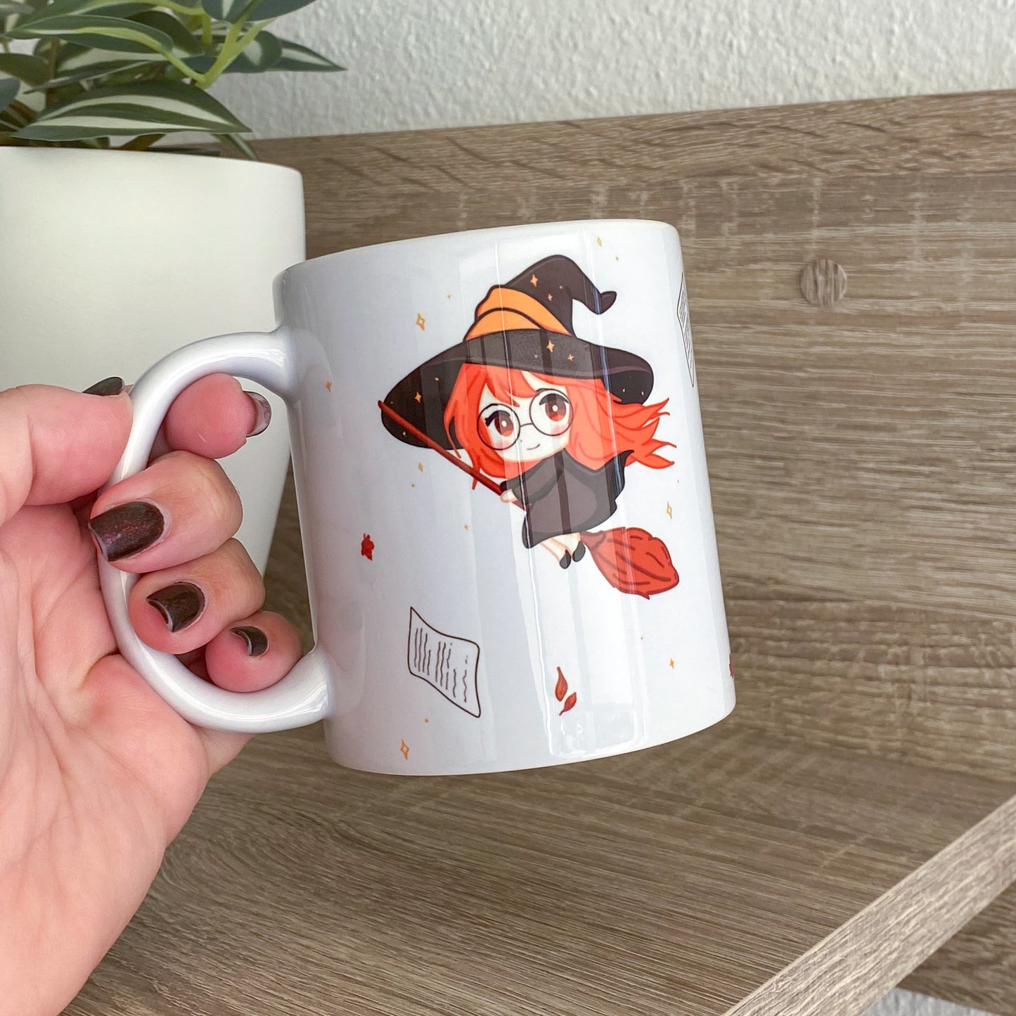 Taza Ilustrada - Elly y Nyx - Bruja y Gato Estilo Kawaii