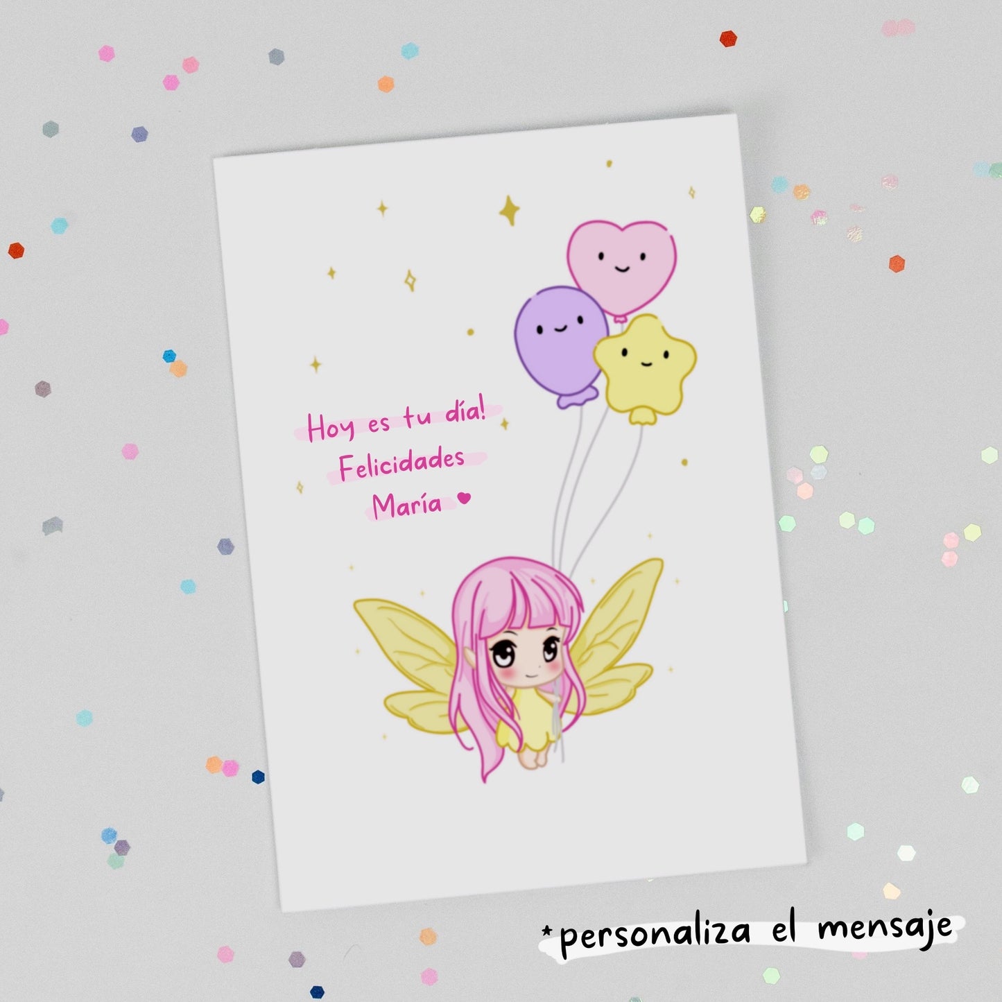 Luna - Greeting Card with Customizable Kawaii Balloons