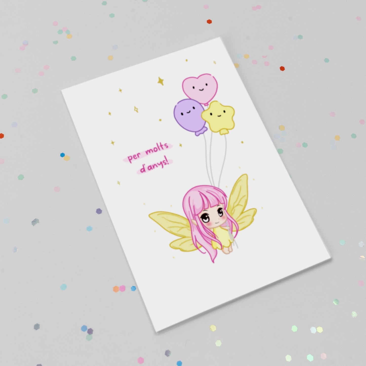 Luna - Greeting Card with Customizable Kawaii Balloons