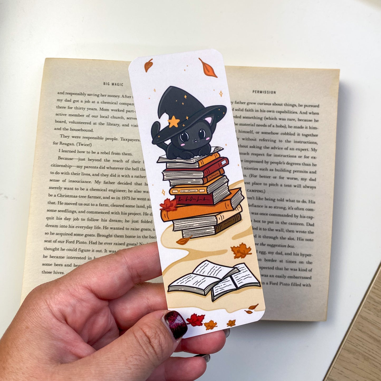 Autumn Illustration Bookmark - Nyx - Kawaii Cat