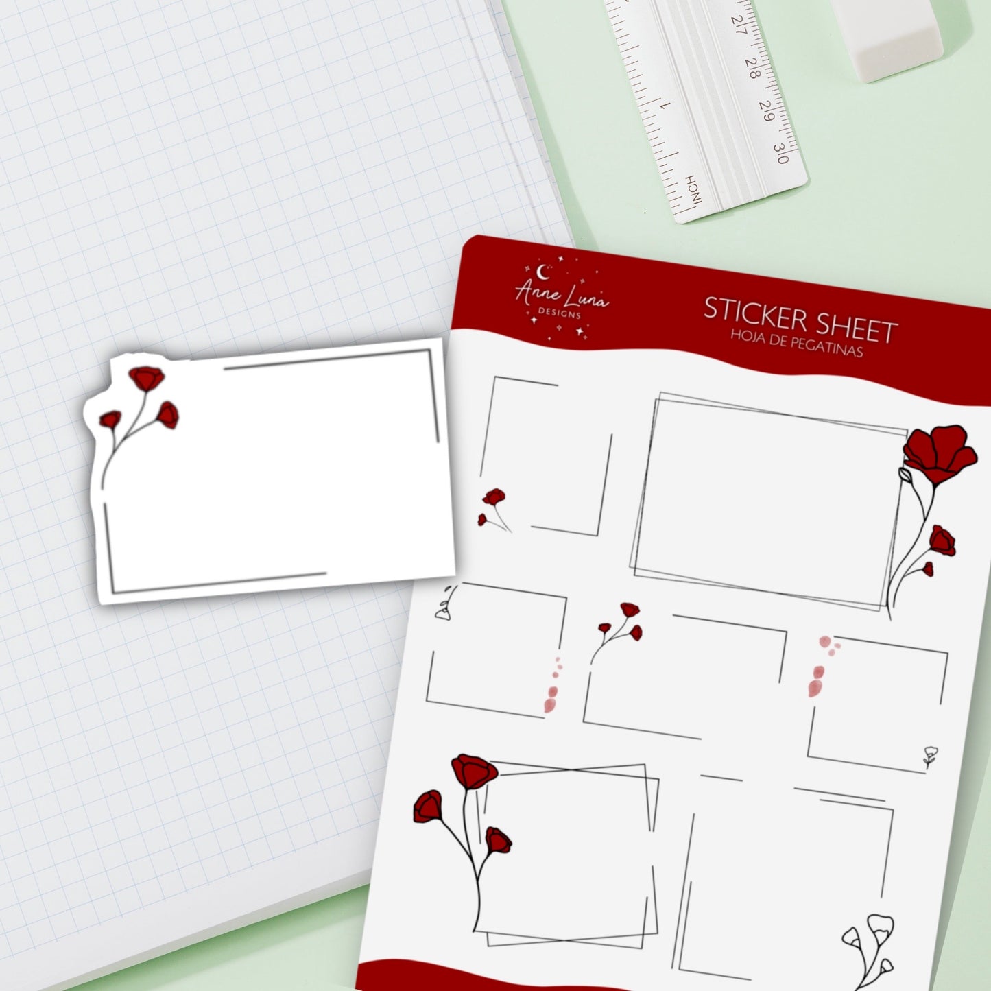 Pop of Red Basic Sticker Sheet for Planner or Bullet Journal