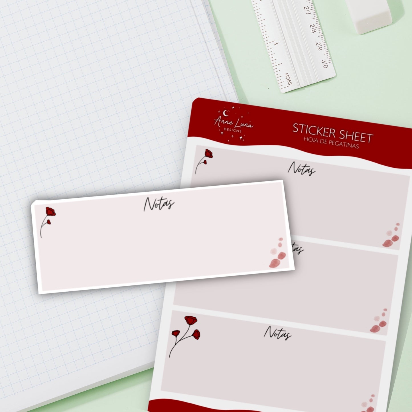 Pop of Red Basic Box Sticker Sheet for Planner or Bullet Journal