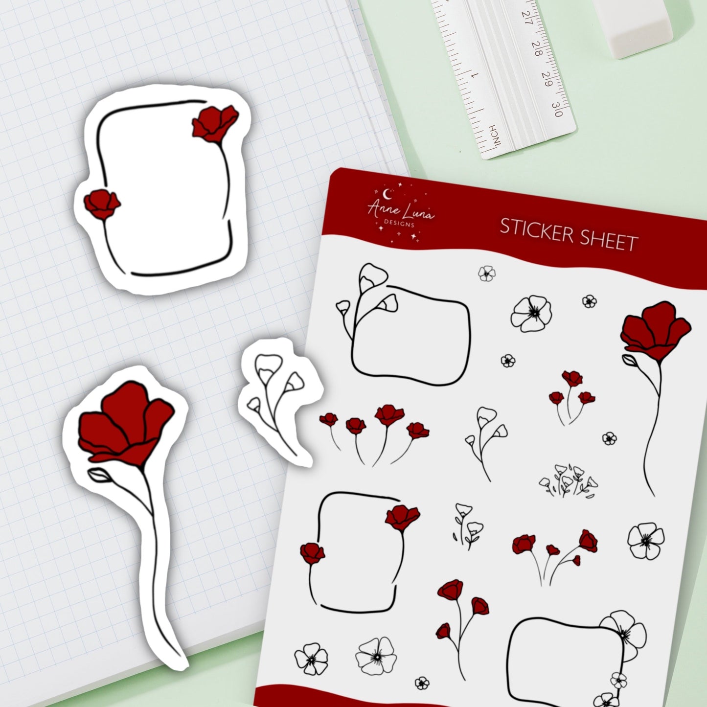 Pop of Red Sticker Sheet for Planner or Bullet Journal