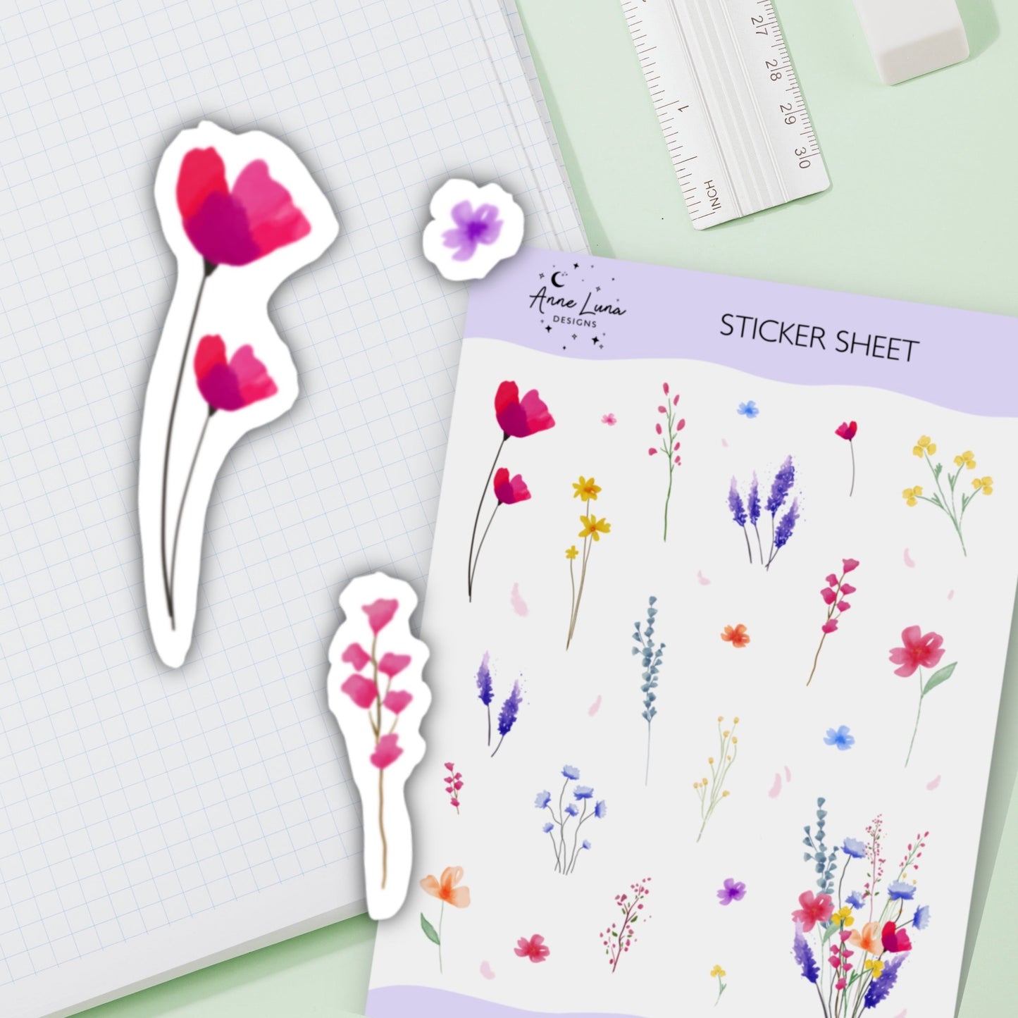 Wild Flowers Sticker Sheet for Planner or Bullet Journal