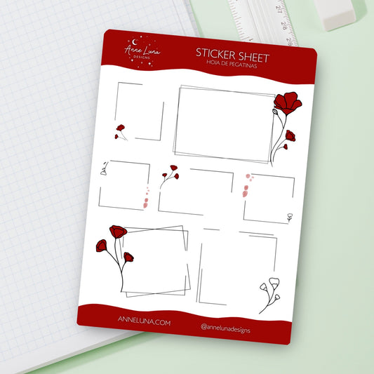 Pop of Red Basic Sticker Sheet for Planner or Bullet Journal