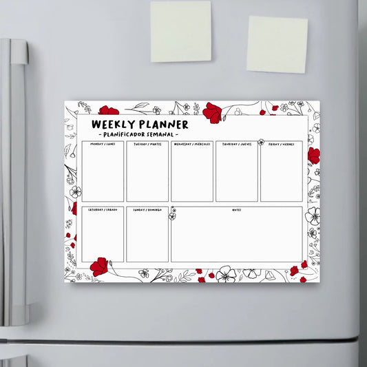 Magnetic Weekly Planner Board Style - Pop of Red