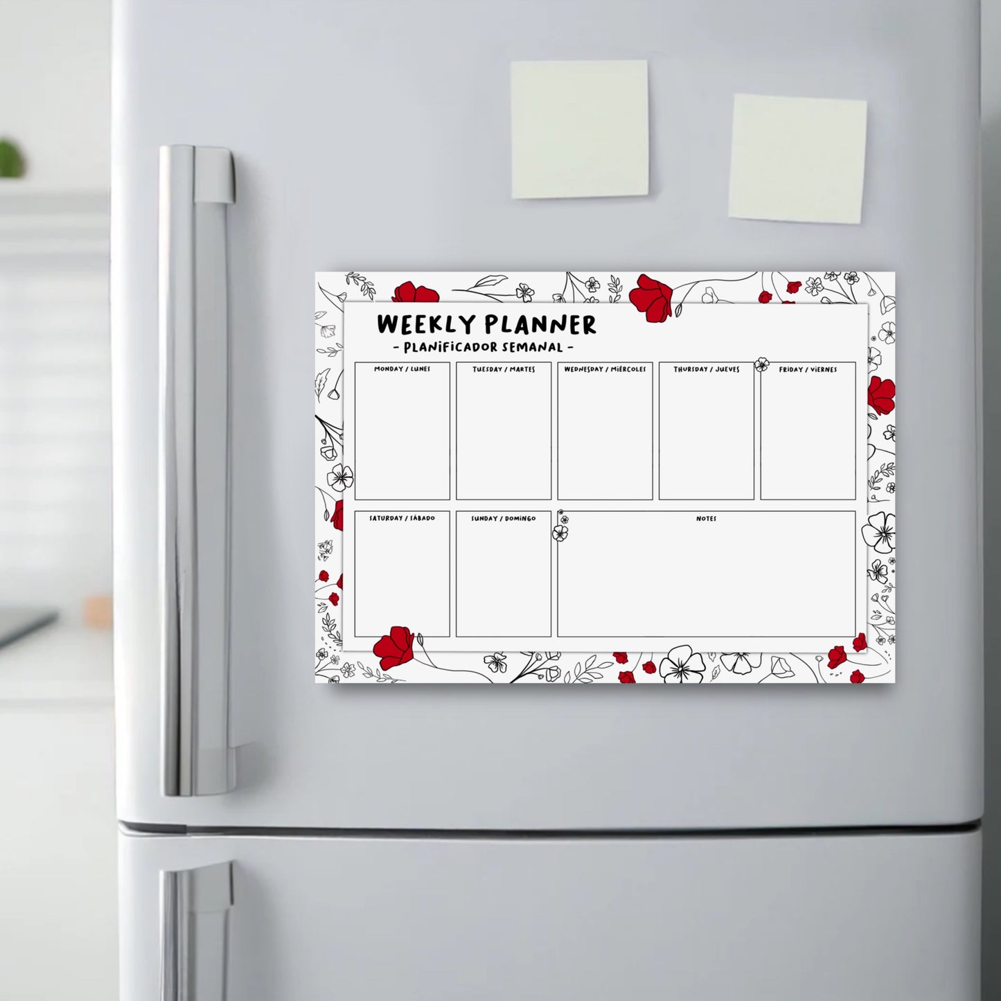 Magnetic Weekly Planner Board Style - Pop of Red