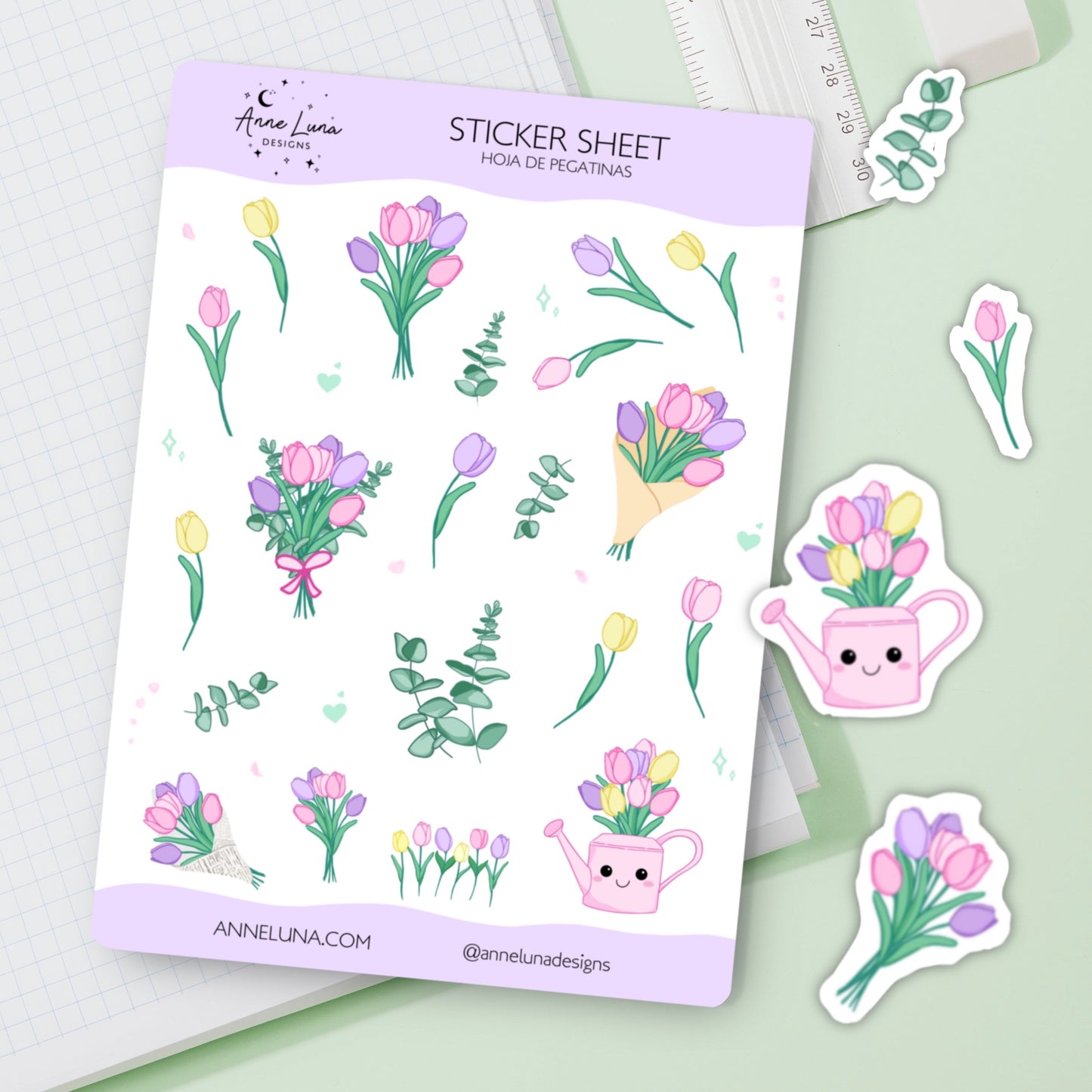 Tulips - Kawaii Sticker Sheet for Planner or Bullet Journal